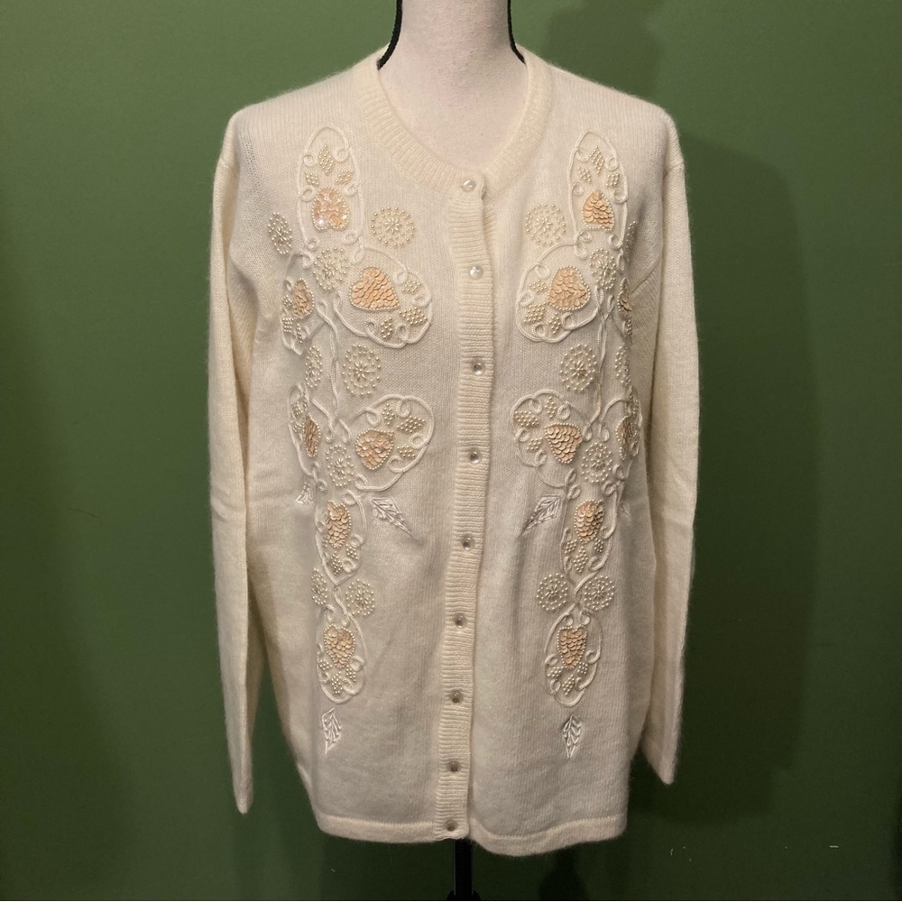 Archie & Brown sons Wool Angora Cream Cardigan with Embroidered Details